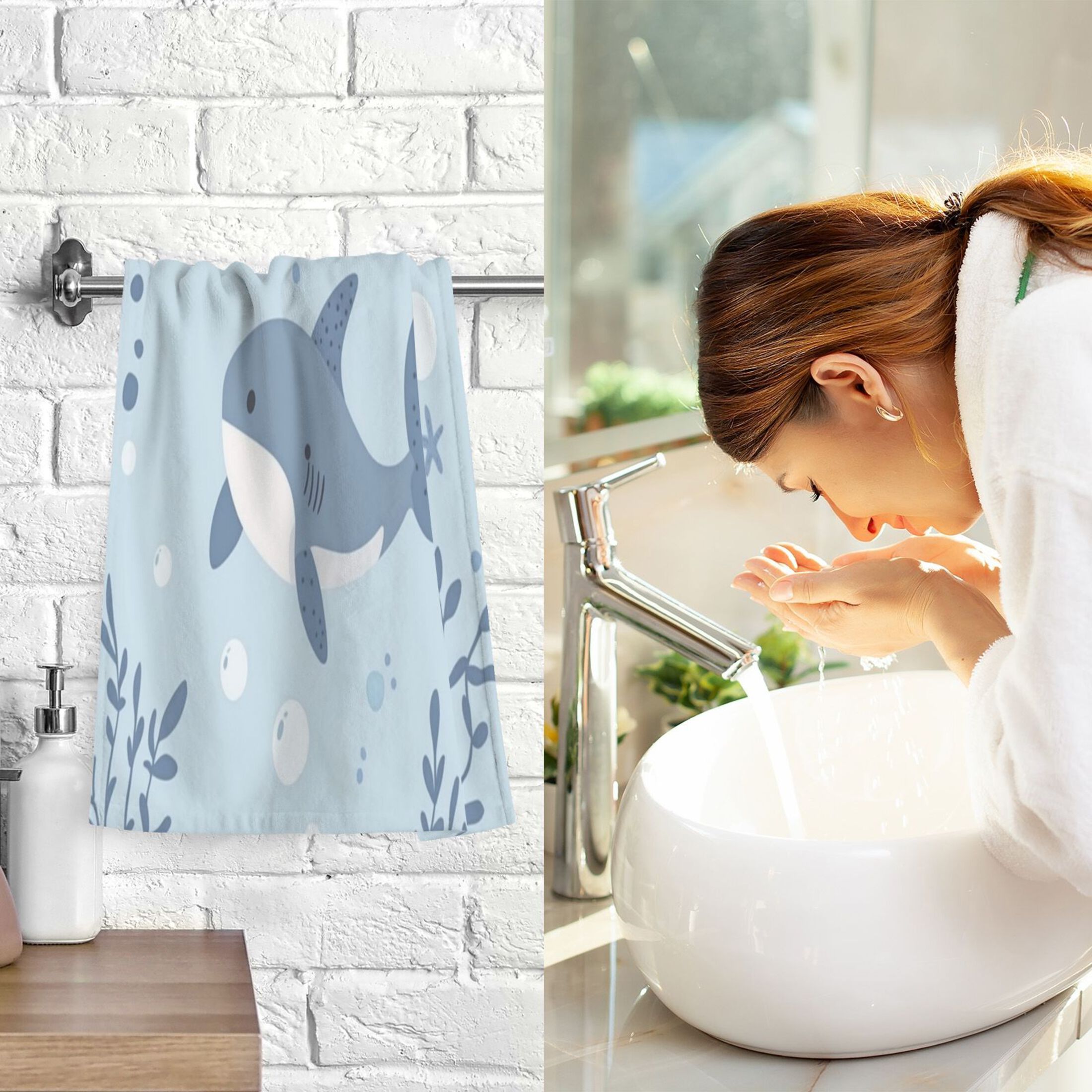 Cotton Towel Two-Piece 16x28 Inch One Sizex2 Face Towel Set Towel Set Cotton Hand Bath Towel Bathroom Beach Super Cute Little Shark