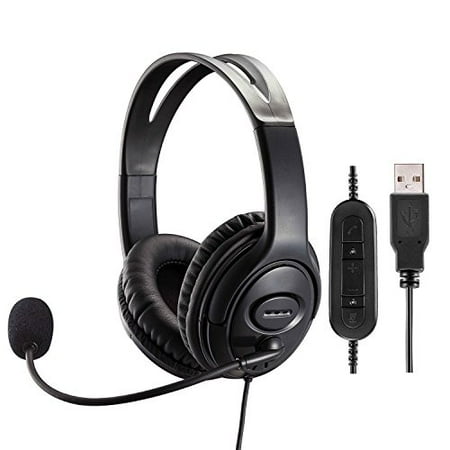 PC Chat Headphone USB Headset with Noise Cancelling Microphone and Volume Control