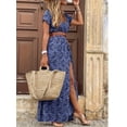 thumbnail image 4 of Vestido maxi largo floral de manga corta para mujer, vestido casual de noche de fiesta boho para mujer, ropa de mujer, 4 of 4
