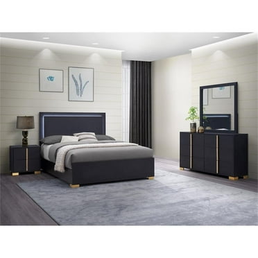 Coaster 4-Piece Contemporary Wood Queen Bedroom Set in Black/Gold