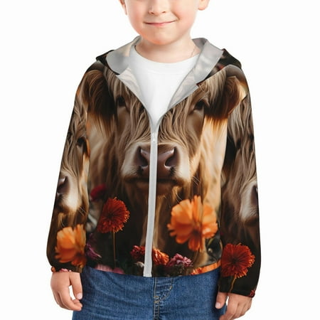 

Vsdgher Realistic Flower Cow Kids Sun Protection Hoodie with Zip Rash Guard Tops Children s Long Sleeve Sun Protection Clothing -