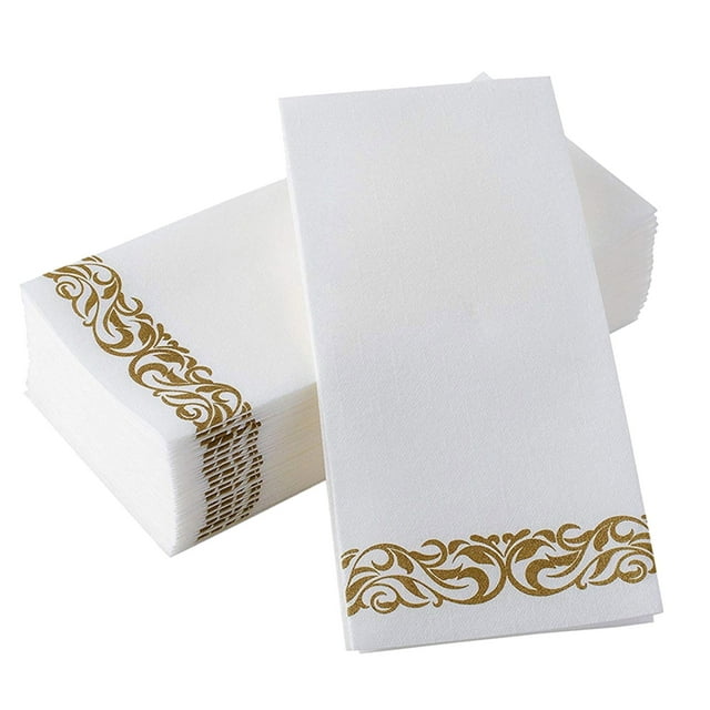 Toallas de mano desechables Asija para invitados, 100 unidades, suaves y absorbentes, de lino, de papel, duraderas y decorativas, ideales para la cocina, fiestas, bodas, cenas o eventos, color blanco.