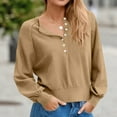 thumbnail image 4 of Womens Baggy Sweaters with Buttons Lantern Long Sleeve Trendy Pullover Knit Tops Soft Casual Fall Jumpers Knitwear (XL, Khaki), 4 of 7