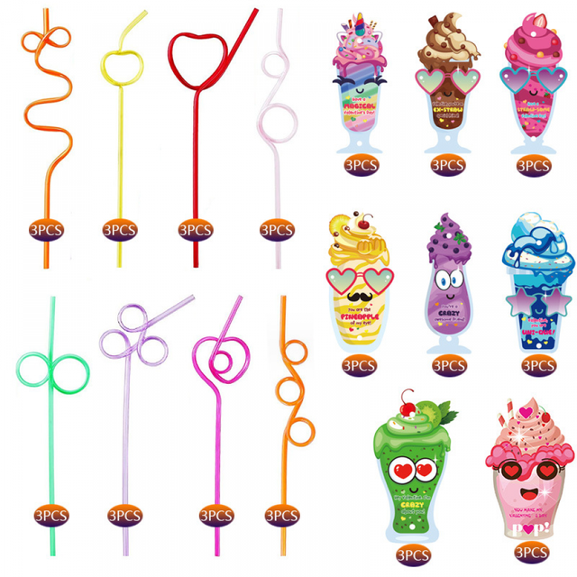 24 Uds pajitas locas para beber, lazo de plástico reutilizable rizado para niños y adultos, pajitas divertidas coloridas