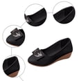 thumbnail image 6 of Womens Wedge Heel Pumps Shoes Fashion Buckle Round Toe Leather Slip on Dress Shoes Casual Soft Leather Loafers Black Size 6, 6 of 6