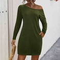 thumbnail image 2 of Kaemgyyd Casual Dress for Women Solid Color Long Sleeve T Shirt Dress Basic One-Shoulder Loose Flowy Club Party Dress, 2 of 6
