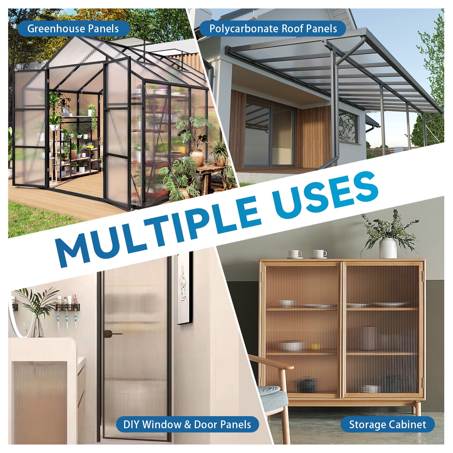 Leumius Twin-Wall Polycarbonate Panels for Greenhouses Set of 6,2' X 5' X 0.16'',All-Weather Durable Clear Sheets with Water-Resistant & UV-Protected for Glass Roofing,Greenhouse