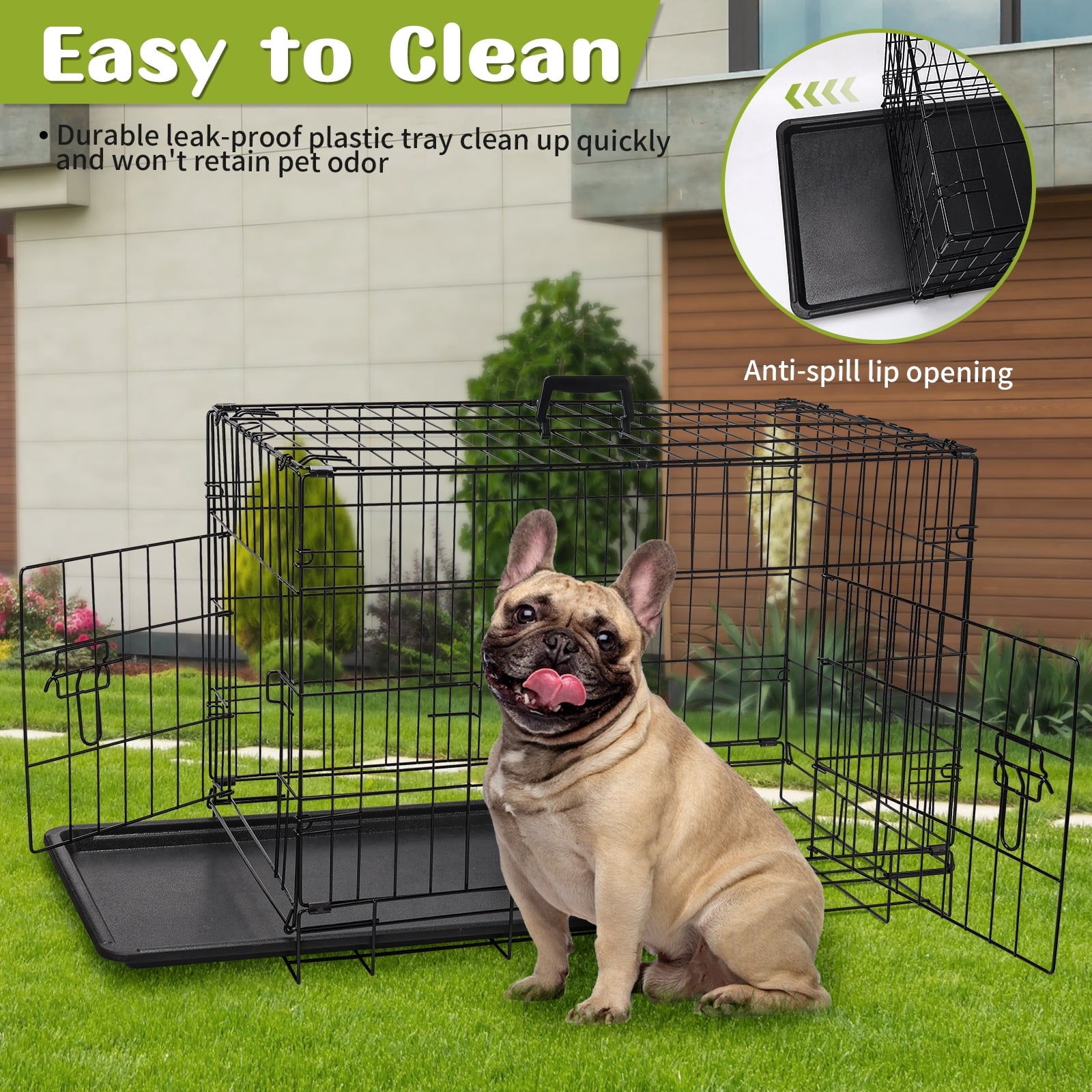 HiiKaa 30 in Small Dog Crate,Foldable Metal Dog Kennel,2-Door Puppy Cage with Tray for Indoor Travel