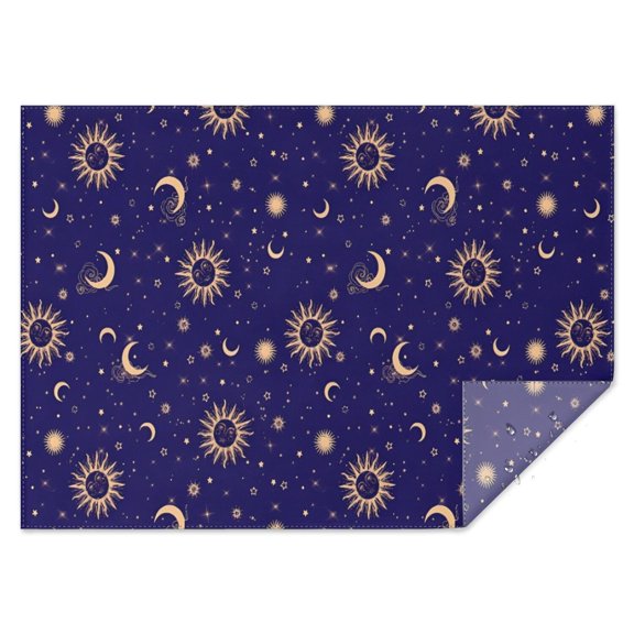 Blue Gold Sun Moon Pattern Rectangle Tablecloth 60"x84",Waterproof Polyester Rectangle Table Cloth, Wipeable Spillproof Polyester Tablecloth for Dining, Camping, Indoor and Outdoor