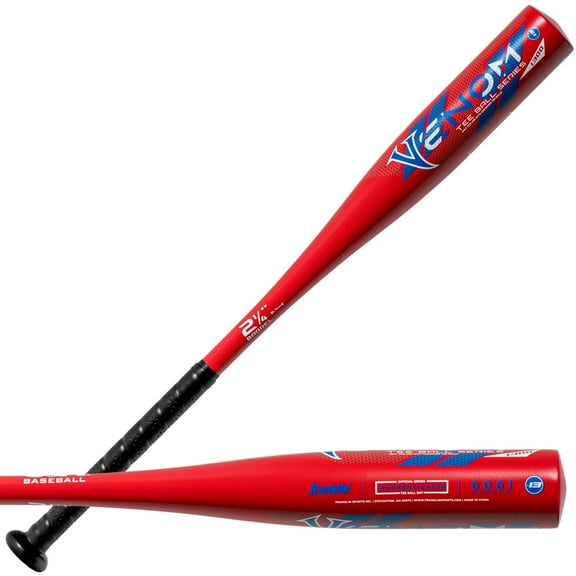 Franklin Sports Venom 1300 Youth Aluminum Teeball Bat, 25 in/12 oz, Drop -13, Red