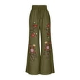 thumbnail image 5 of Aueoeo Women High Waist Pants Flower Embroidery Comfy Casual Straight Leg Pants Wide Leg Lightweight Trousers, 5 of 6