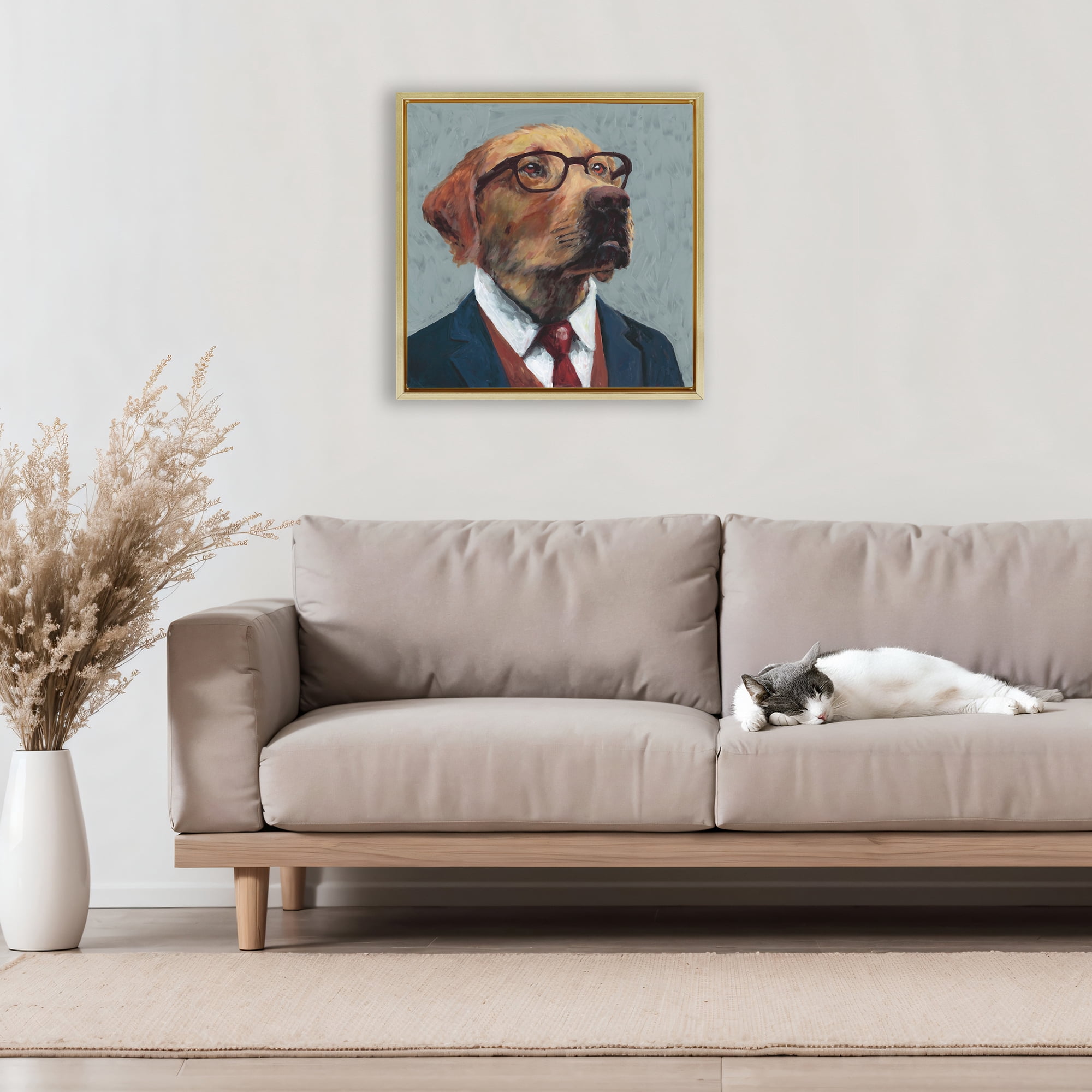 Stupell Industries Bark Kent Portrait Gold Framed Floater Canvas Wall Art, design by Studio Bautista
