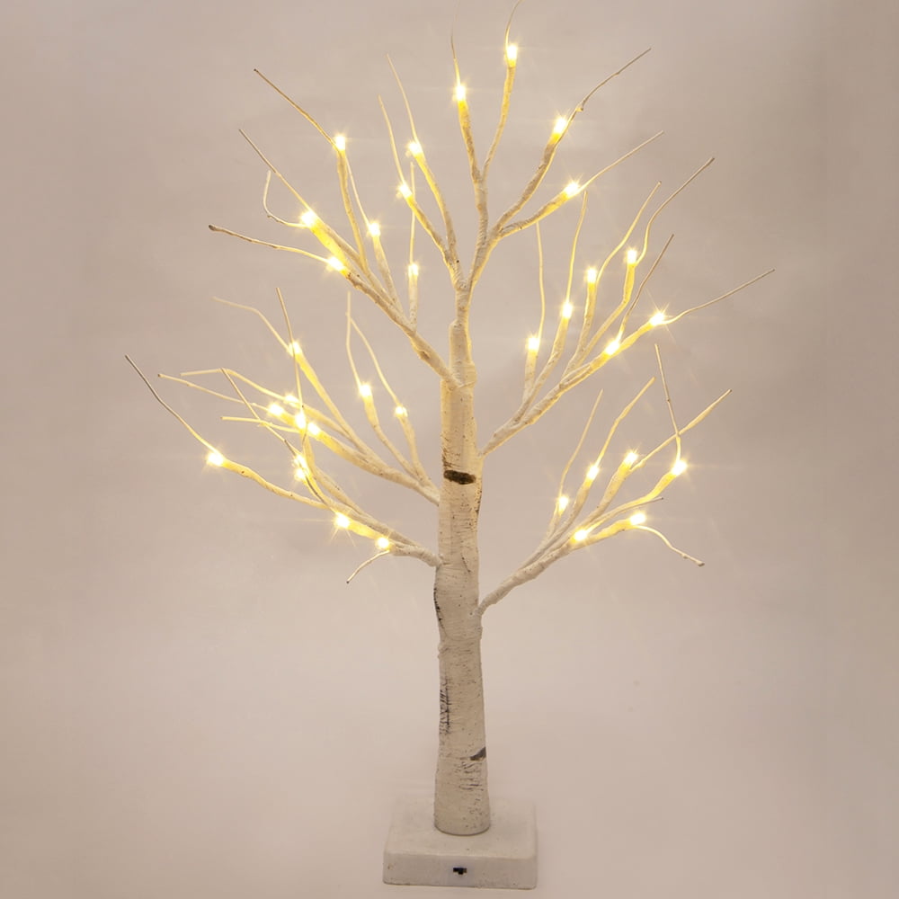 2Ft Prelit Christmas tree, Birch LED lighted tree with 36
