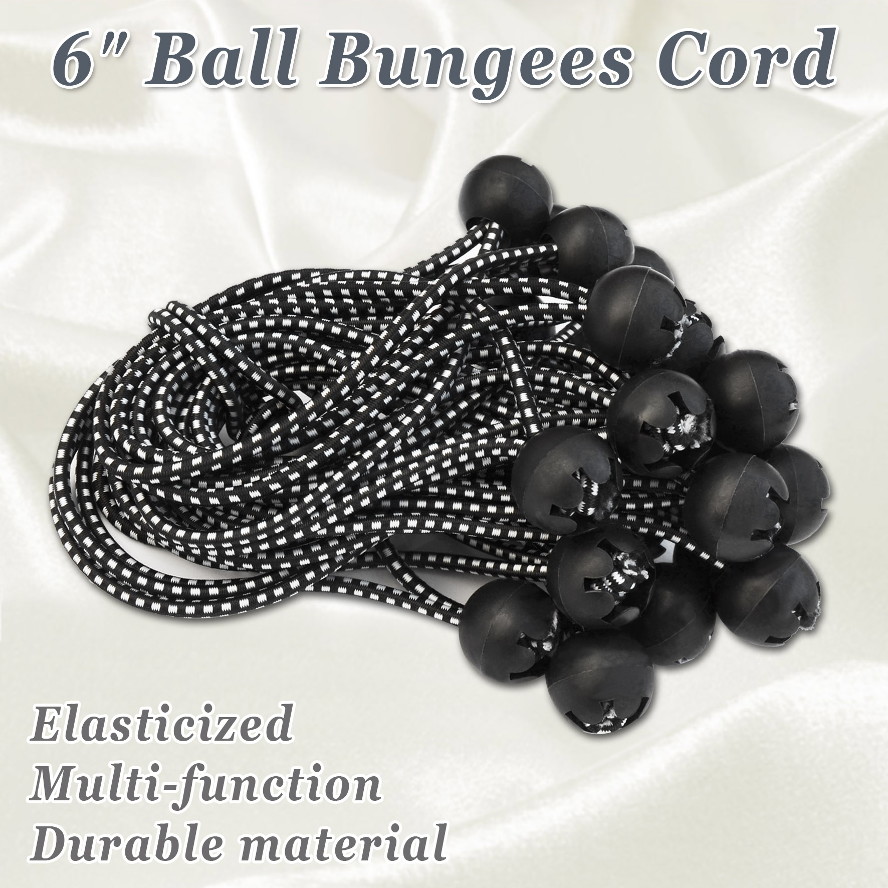 Sunny Ball Bungees Cord Tarp Party Tent Tie Downs Bungee Canopy Gazebo Straps (6", 26PCS, Black/White)
