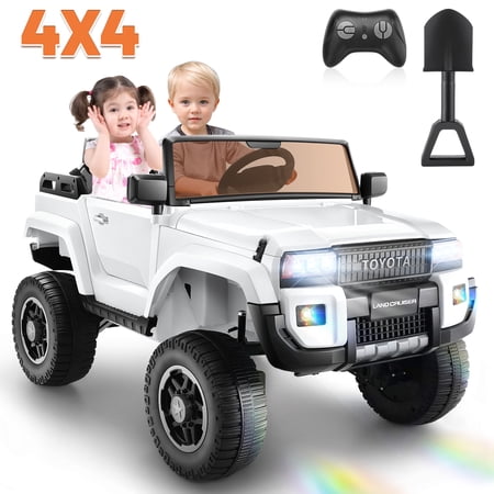 VIBESPARK Licensed Toyota 24V Ride on Truck Car with 4×100W Motors, Ride on Toys w/ 31'' Wide Seat, 4WD/2WD Switchable, Colored Decorative LED Lights, Suspension, Bluetooth, White