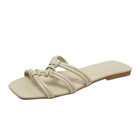 

Youmylove Women Slippers Fashion Thin Belt Combination Large Size Flat Fish Mouth Slippers Sandals Leisure Ladies Cozy Daily Walking