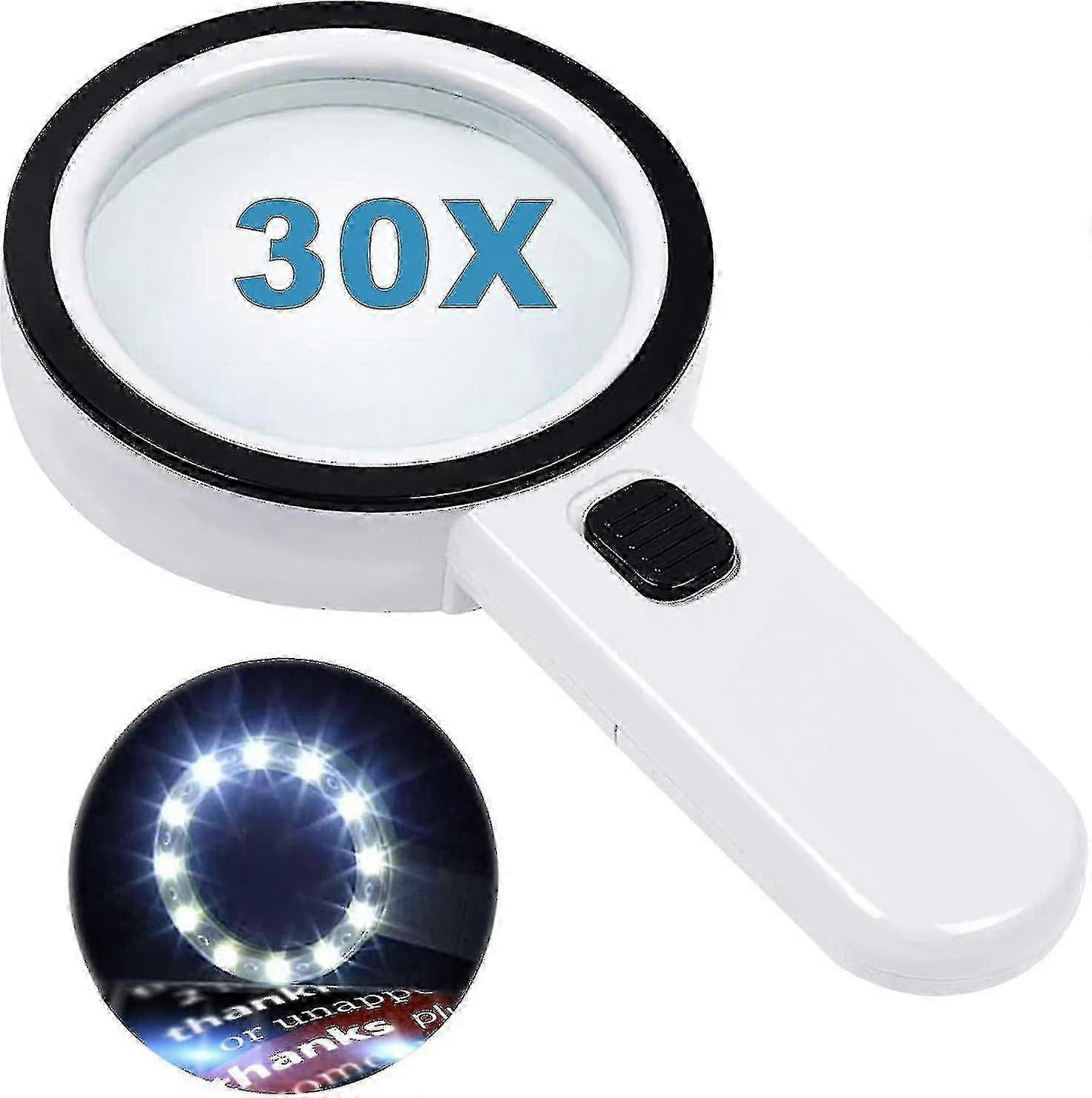 Reading Magnifier With 12 Led Lights, Double Glass With 30x ...