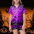 thumbnail image 2 of Kakishop Kids Halloween Pajamas Set Halloween Pumpkin Ghost Print Shirts and Shorts Short Sleeve Button Soft 2 Piece Outfits (Purple,12-13Years), 2 of 4