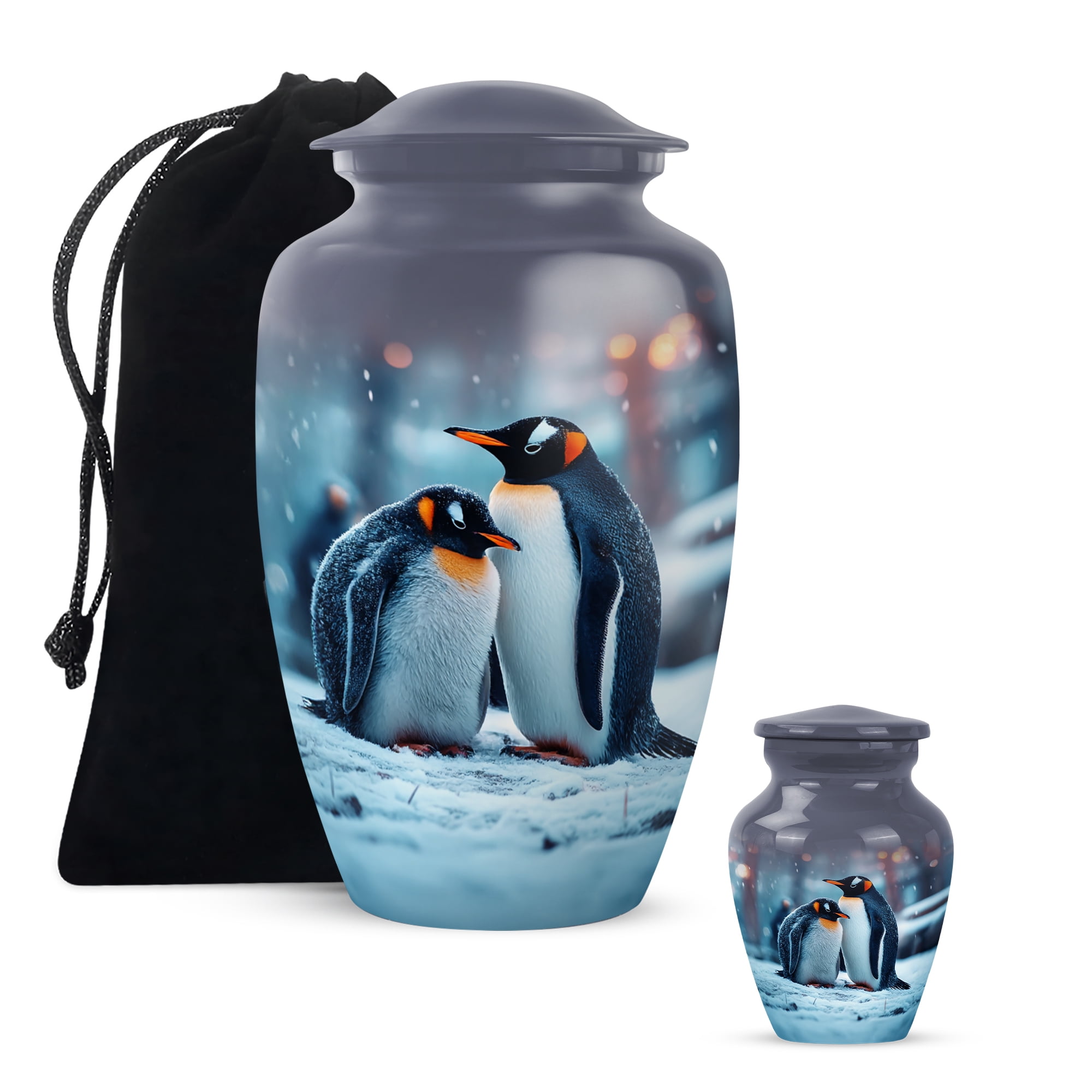 Penguins Cremation Urns For Human Ashes Adult Female Mom, Blue Urns For Human Ashes Man And Woman, Funeral Urn For Adults Male, Large Decorative Urn For Brother, 10 Inch