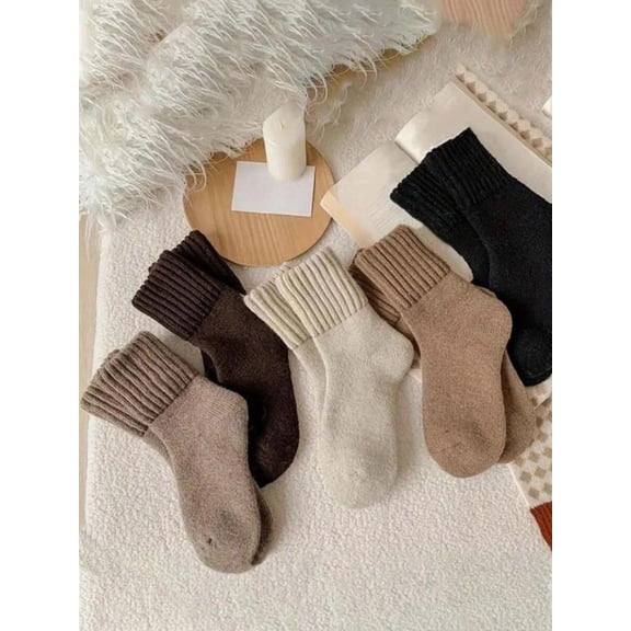 Nyzfexk Women's Solid Mid-calf Socks, Casual Soft Comfy Warm Socks for Fall & Winter, Women's Socks for Daily Wear
