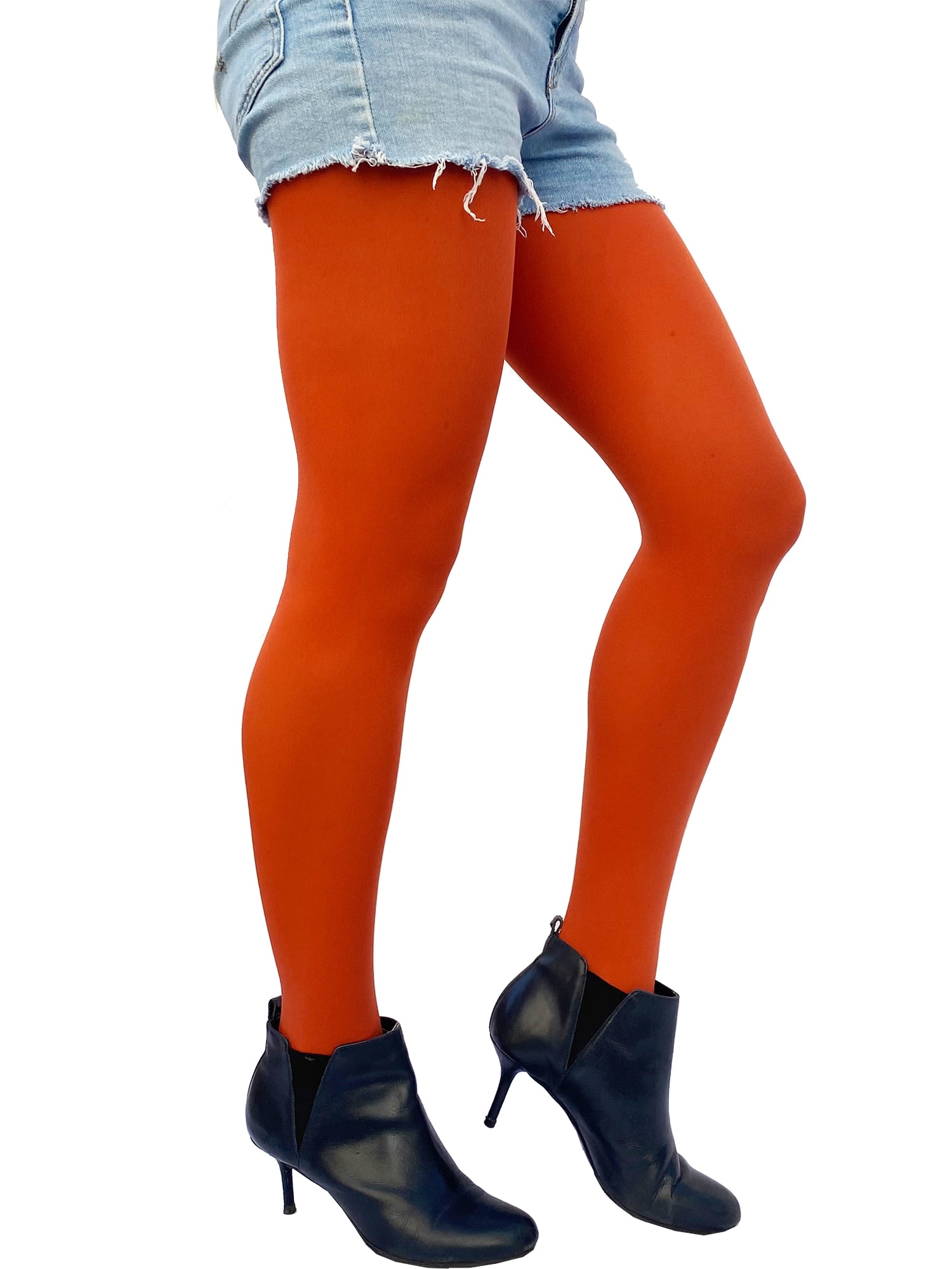 Orange rust Opaque Full Footed Tights, Pantyhose for Women