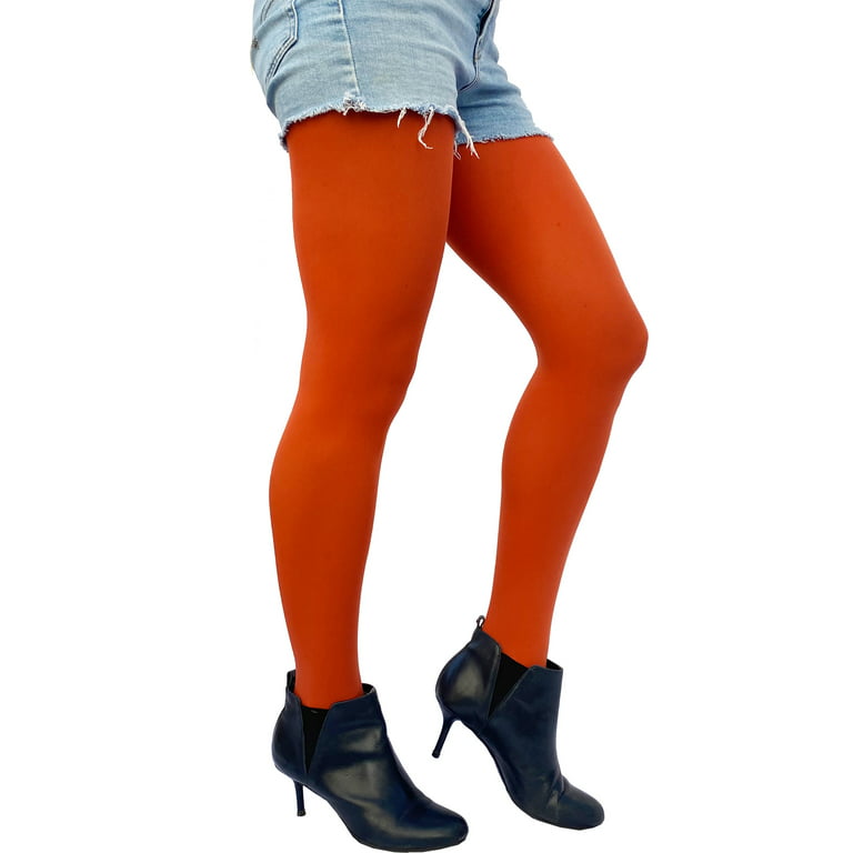 Orange rust Opaque Full Footed Tights, Pantyhose for Women 