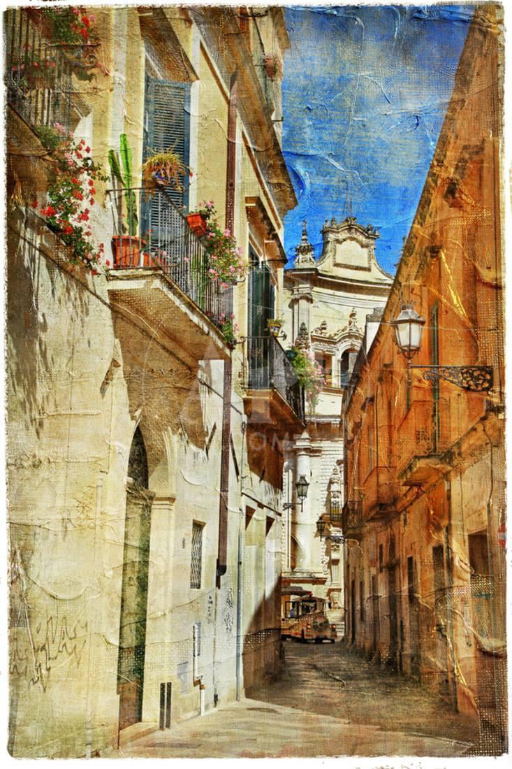 Italian Old Town Streets- Lecce.Picture In Painting Style Print Wall ...