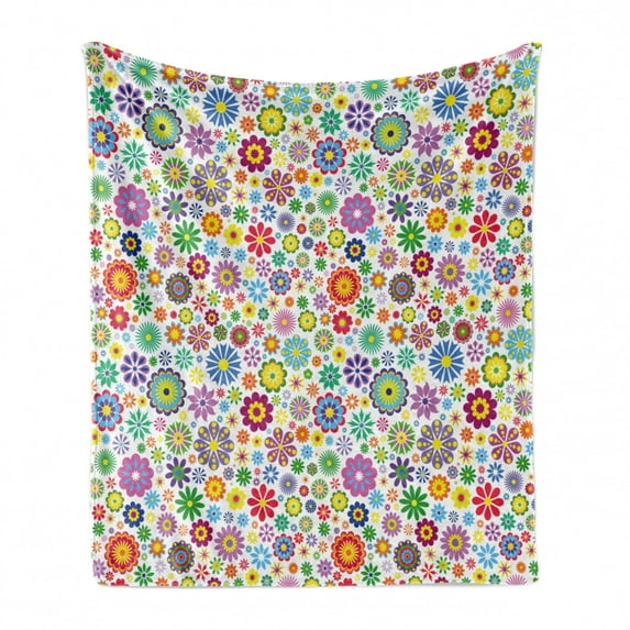 Floral Soft Flannel Fleece Throw Blanket, Flowers Peace Hippie Style Flourishing Blooms Petals Beauty Cheerful Season, Cozy Plush for Indoor and Outdoor Use, 70" x 90", Multicolor, by Ambesonne