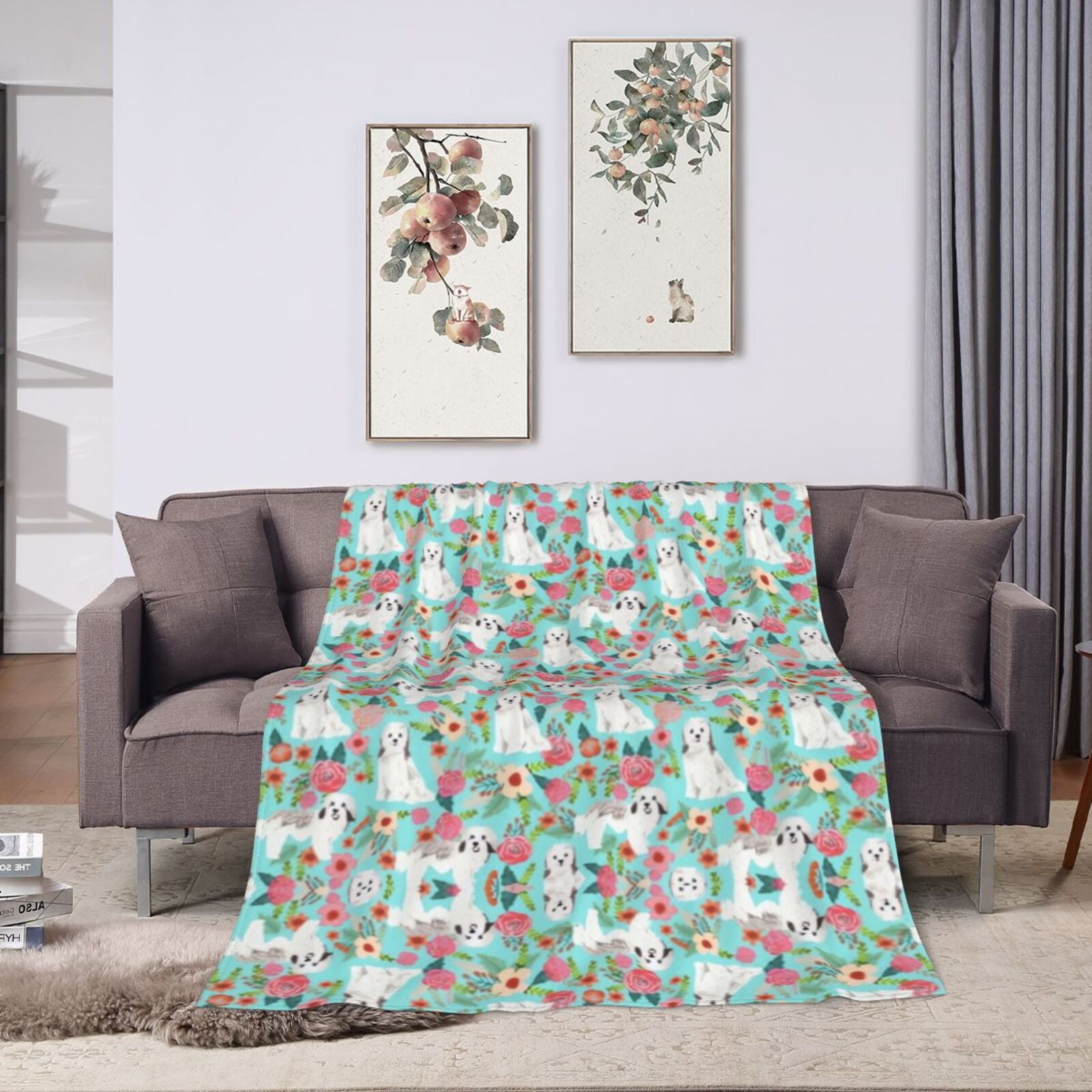 Wijzvio Havanese Dogs Flower Floral Throw Blanket Soft Fuzzy Fleece Blanket For Couch Bed Living Room Decoration 50"X40"
