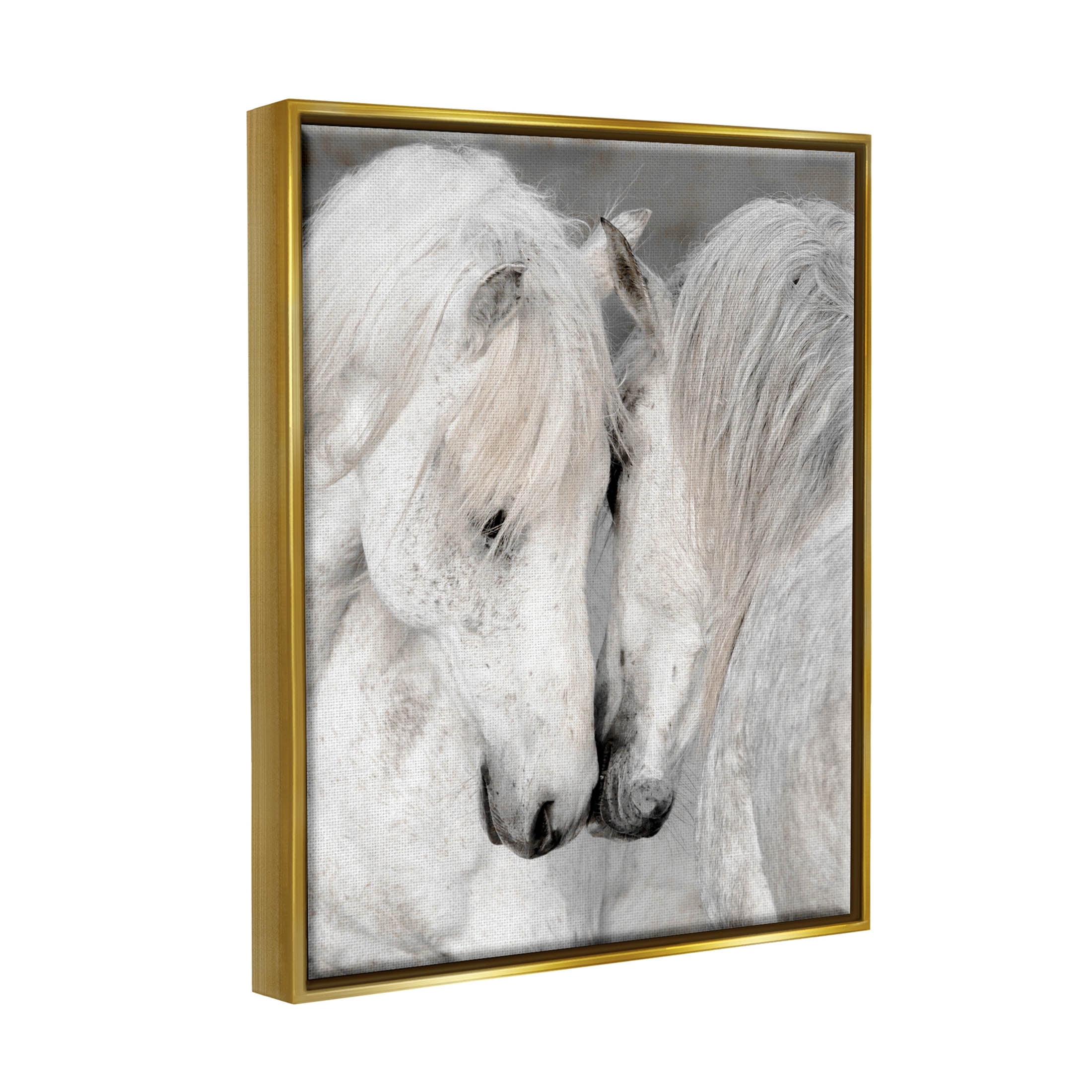 Hugging Horse Duo Wildlife Animals & Insects Photograph Metallic Gold Framed Art Print Wall Art