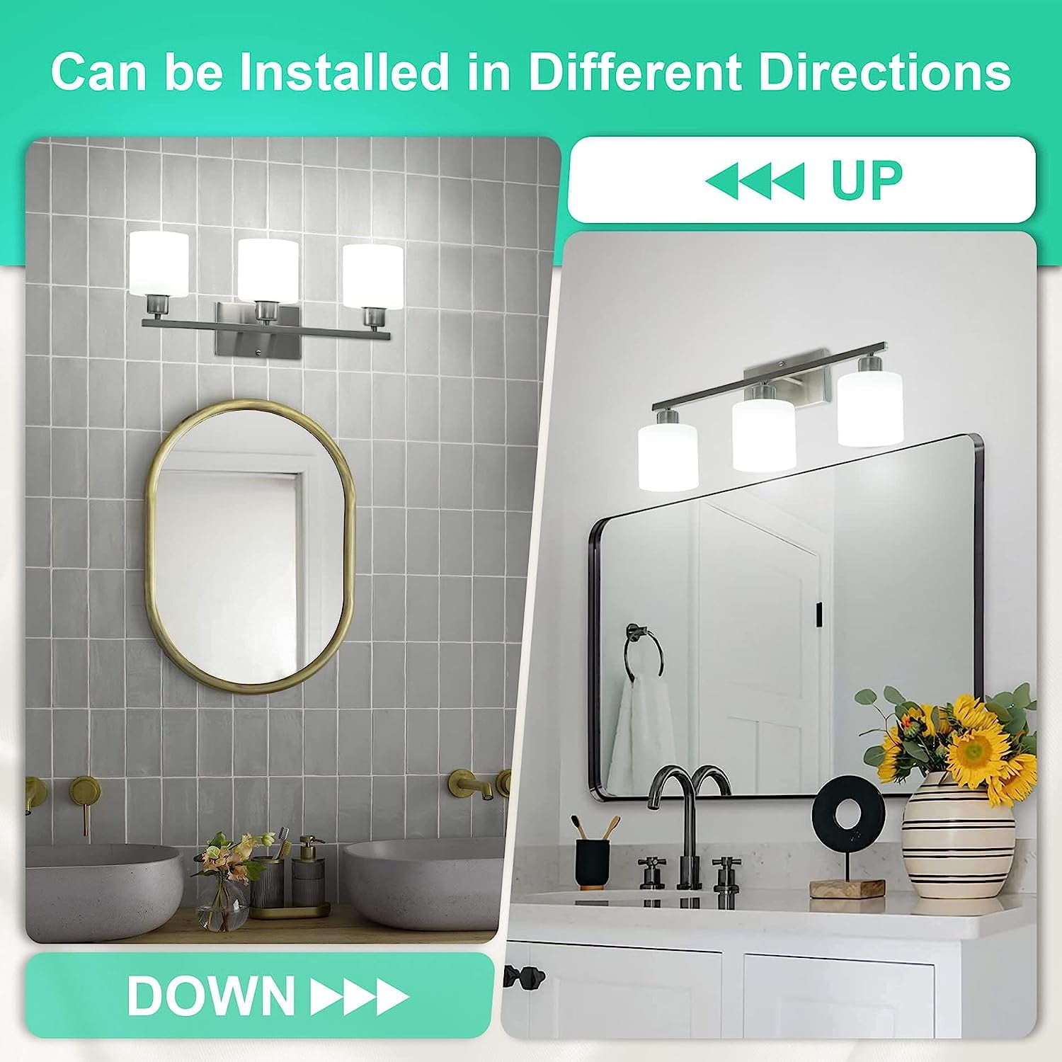 3-Light Bathroom Light Fixtures Over Mirror Brushed Nickel, Anti-Rust Bathroom Vanity Lights for Mirror, Bedroom, Modern Wall Sconces E26 Base, Milky White Glass Shades, Bulbs Not Included
