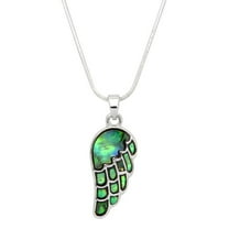 Angel Wing Pendant Necklace Abalone Shell Rhodium Plated 17 Inch Snake Chain J0810