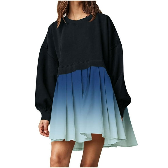 IROINNID Long Sleeve Dress for Women Loose Round Neck Long Sleeve Comfy Printing Dresses Discount,Navy