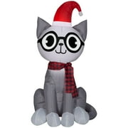 BuySeasons 42" Gray and Red Nerdy Cat Inflatable Airblown Christmas Yard Decor