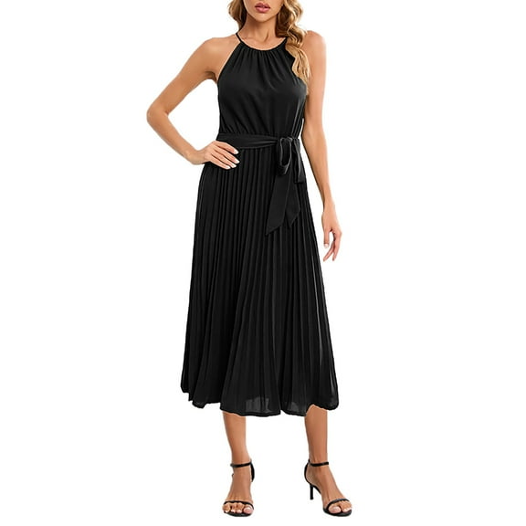 Sngxgn Women Sleeveless Deep V Neck Loose Plain Long Maxi Casual Dress(Black,XXL)