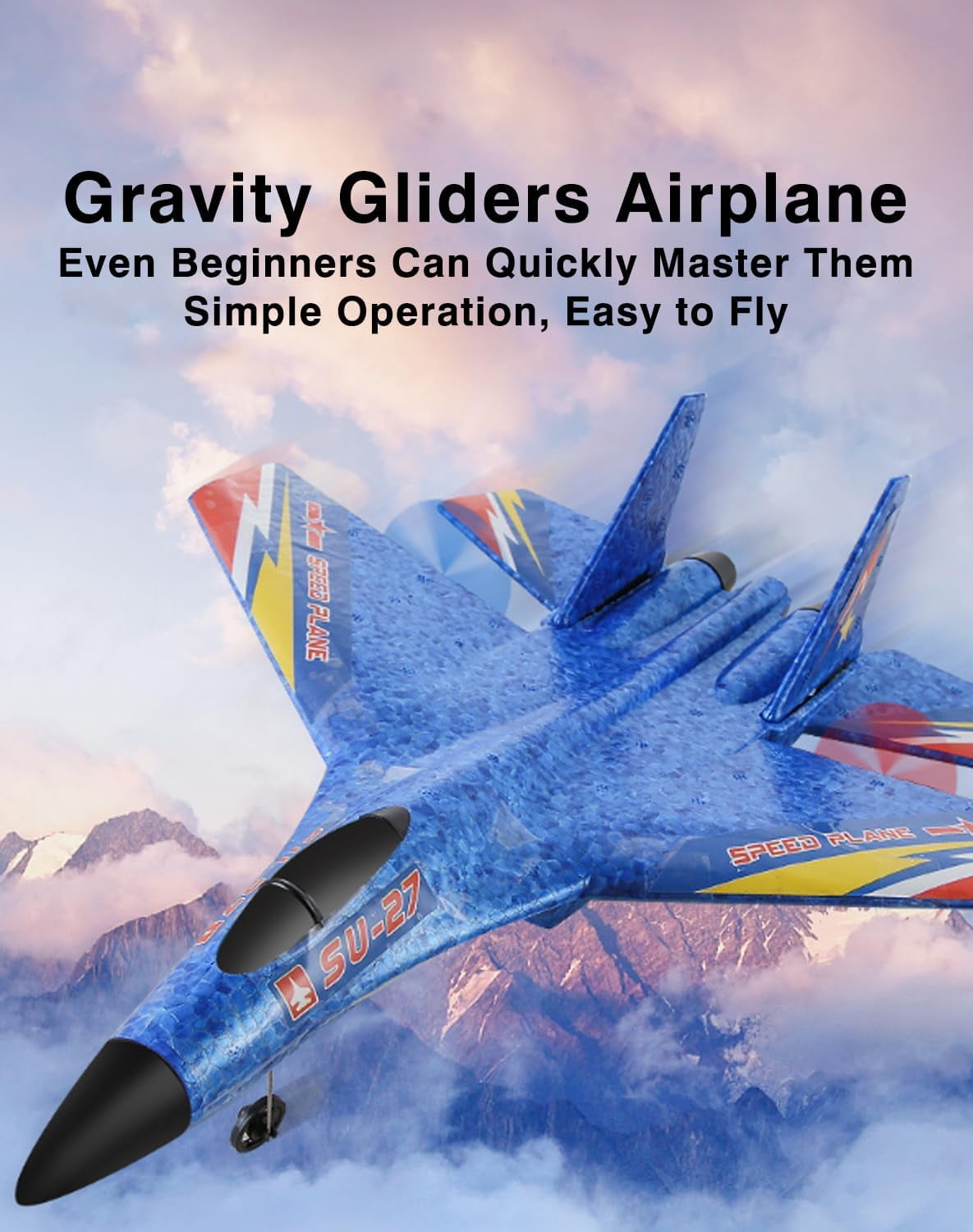 2026 New Gravity Gliders Airplane with Lights, Upgrade Gravity Glider Foam RC Fighter Plane Jet, 2.4 GHZ 2 Channels with Lights Glider Airplane Model