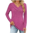 thumbnail image 2 of Besolor Womens Spring Fall Tunic Tops Trendy V Neck Button Long Sleeve T-Shirt Casual Solid Color Ladies Going out Blouse, 2 of 9