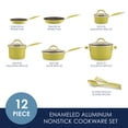 thumbnail image 3 of Rachael Ray 12 Piece Cucina Hard Porcelain Enamel Nonstick Pots and Pans, Lemongrass Green, 3 of 9