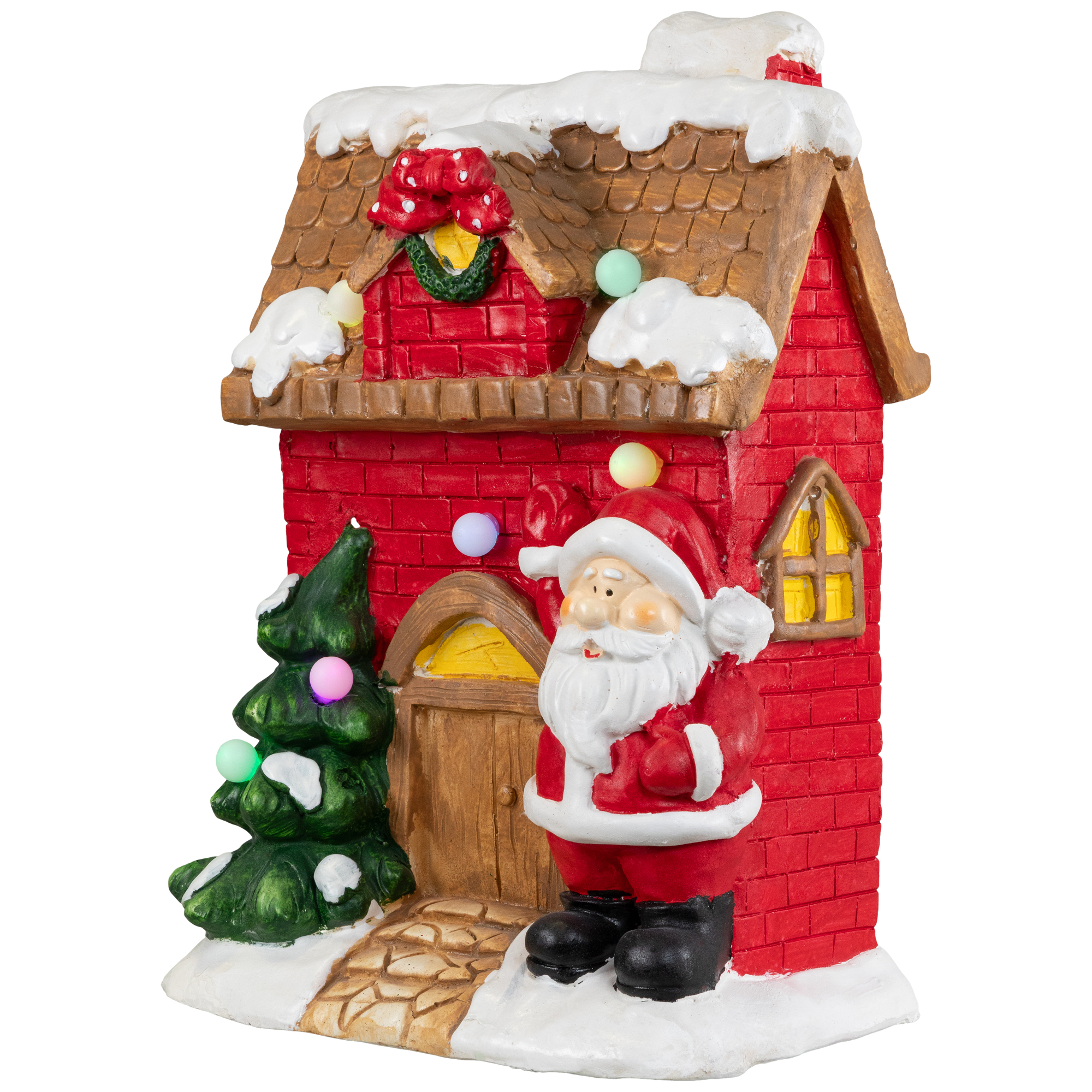 16" Christmas Morning LED Lighted Christmas House with Santa Musical Christmas Tabletop Figure