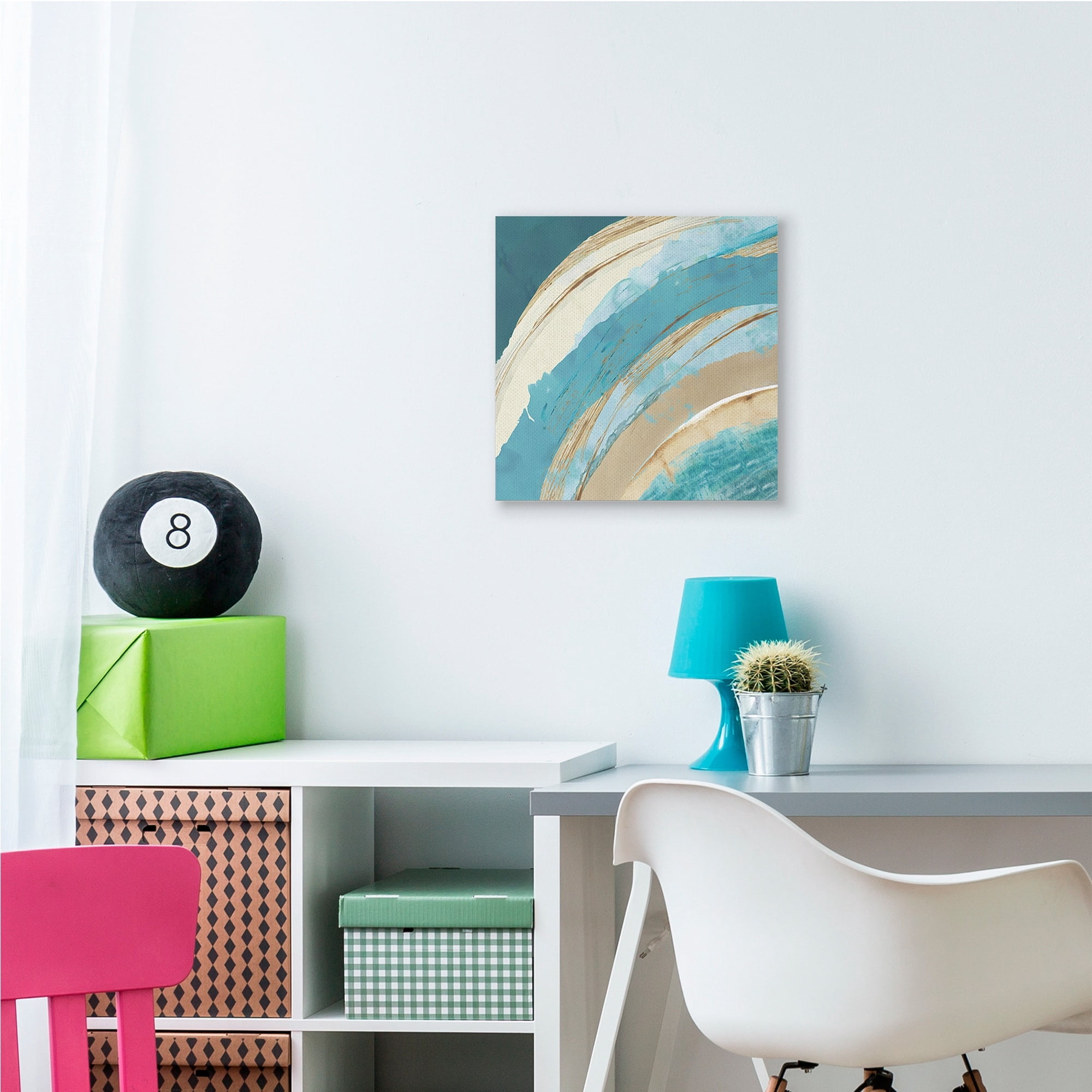 Blue Wave Rainbow Abstract Blue Beige Arches Abstract Gallery-Wrapped Canvas Print Wall Art, 17x17