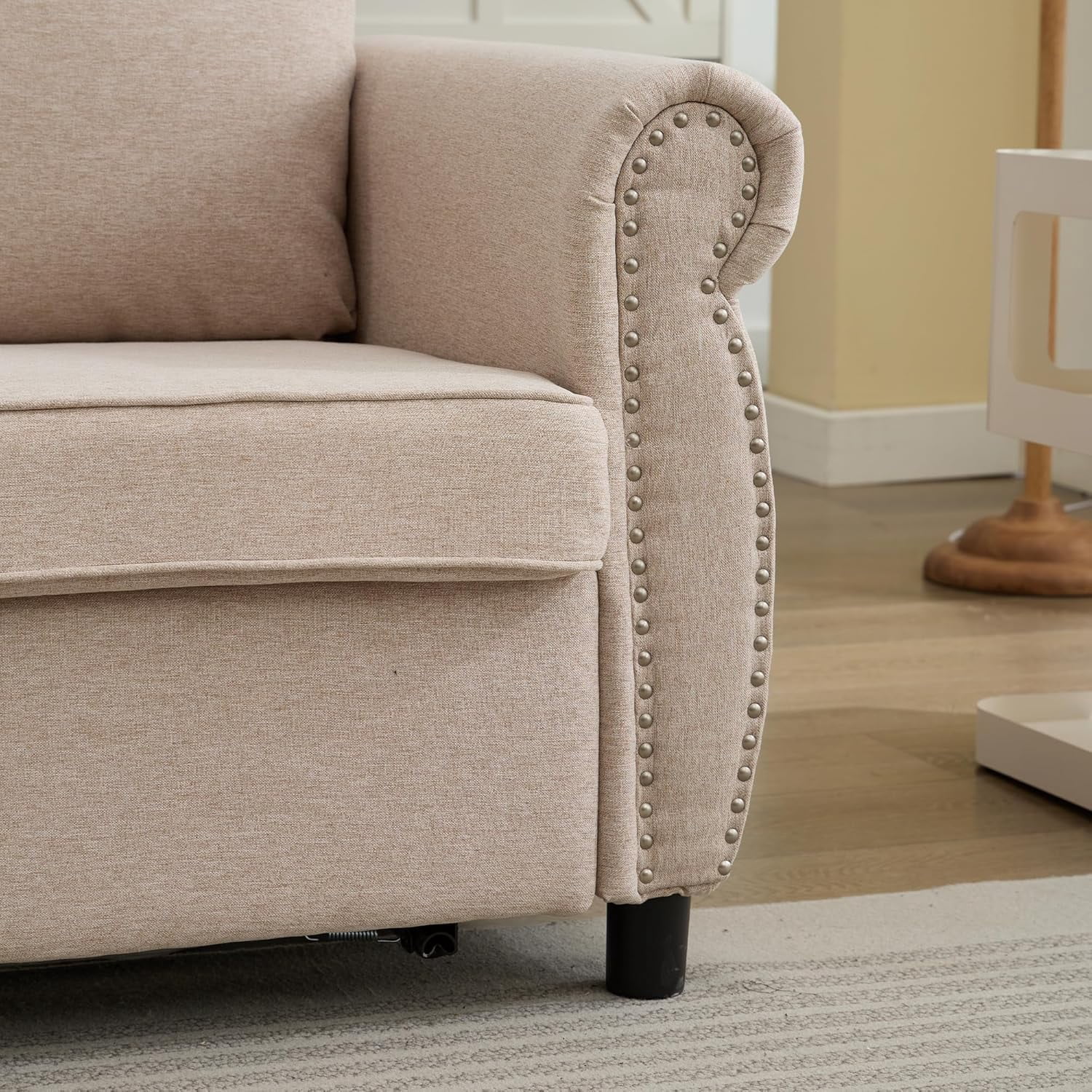 Sleeper Sofa Bed Full Size, Pull Out Couch with Mattress, 81.5'' 3 Seater Upholstery Sectional Couches, Modern Linen Convertible Sofa, Living Room Furniture for Small Spaces, Apartment, Beige