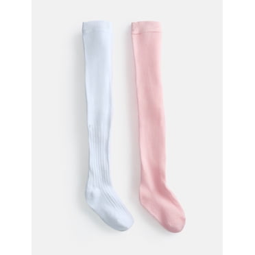 Wonder Nation Baby & Toddler Girls Flat & Ribbed Cotton Tights, 2 Pack, 0M-5T