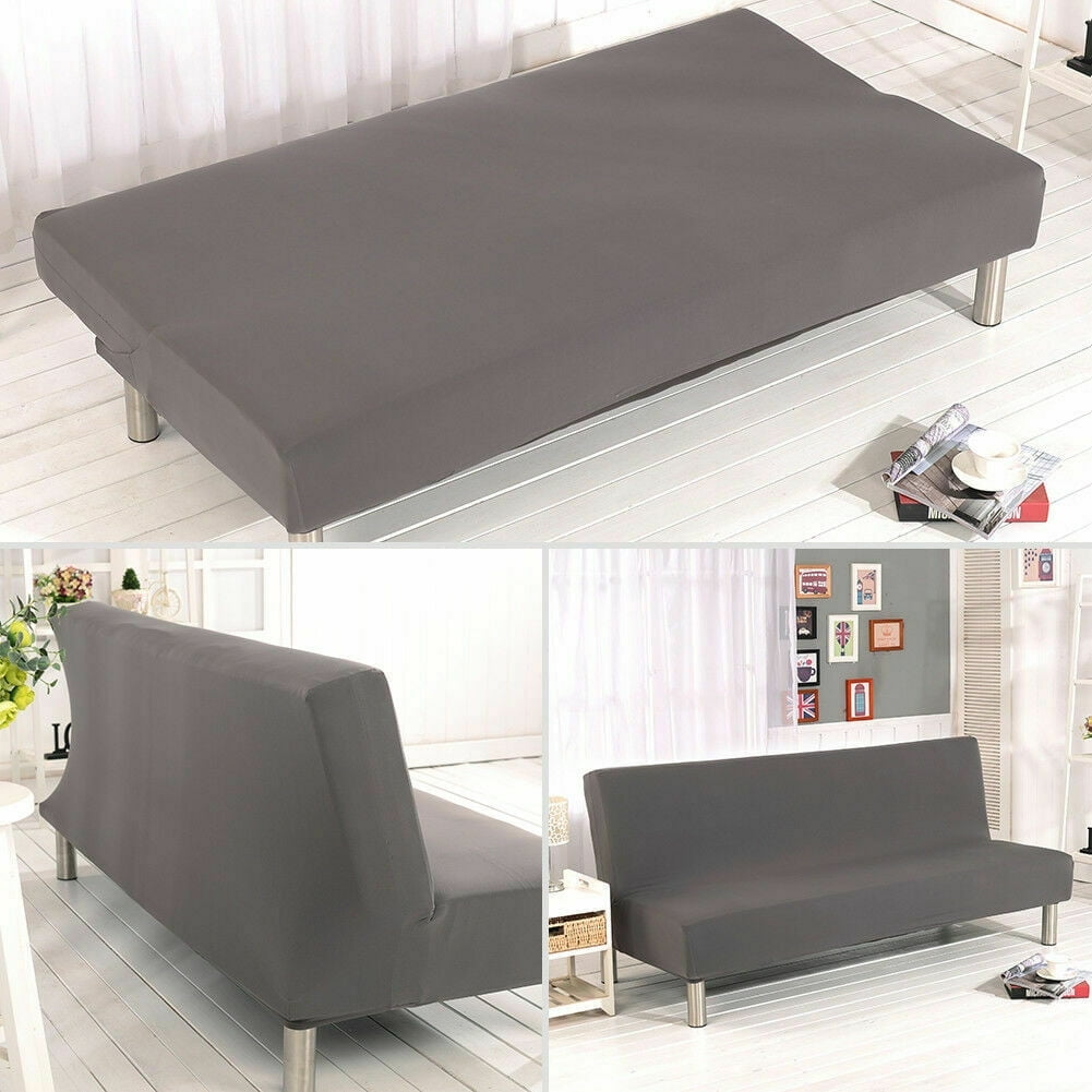 Topchancess Stretch Sofa Bed Cover, Folding Armless Sofa Cover All-Inclusive Futon Slipcover Solid Color, Gray