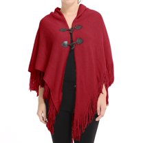 SWSMCLT Women's Knit Poncho Cardigan Sweater Solid Knitted Adult Mexican Poncho Wrap Winter Fall Soft Shawl Asymmetrical Cape Sweater Toggle Tassel Fringe Crochet Red One Size