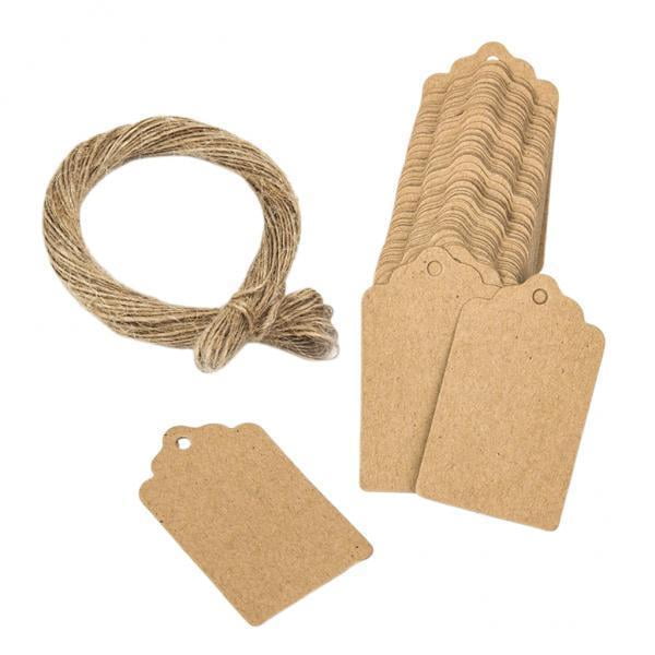 2 x 100 etiquetas de precio, papel kraft para regalo, etiquetas de papel con hilo de yute de 100 pies para manualidades, boda, día de Navidad, acción Zulema Etiquetas de favor de la fiesta de boda
