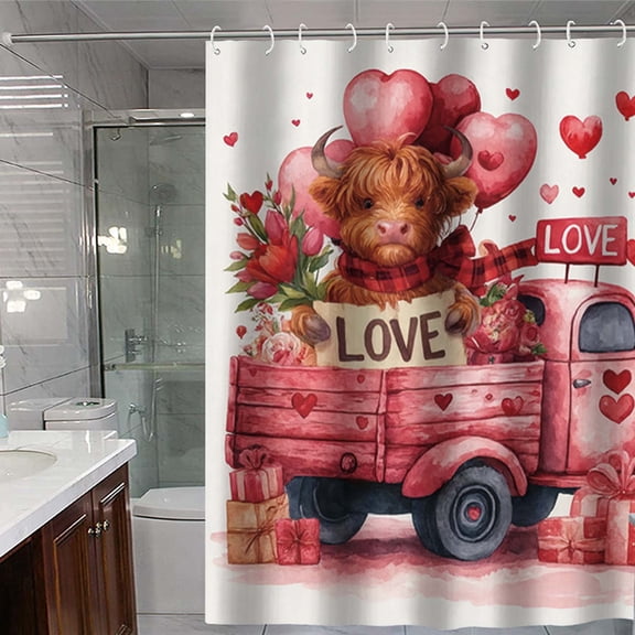 Meggemo 70.9x70.9 Inch Valentine's Day Heart Shower Curtain Single Curtain Water Resistant Bathroom Decor Romantic Home Accent