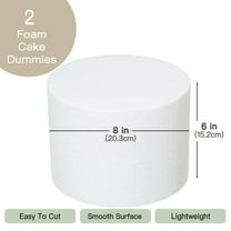 Crafare 8x6Inch Foam Dummy Round Cake for Crafts 2pcs 8 Inch Round Cake Dummy Discs for Cake DIY Projects Wedding Holiday Christmas Crafts Making and School Modeling, white