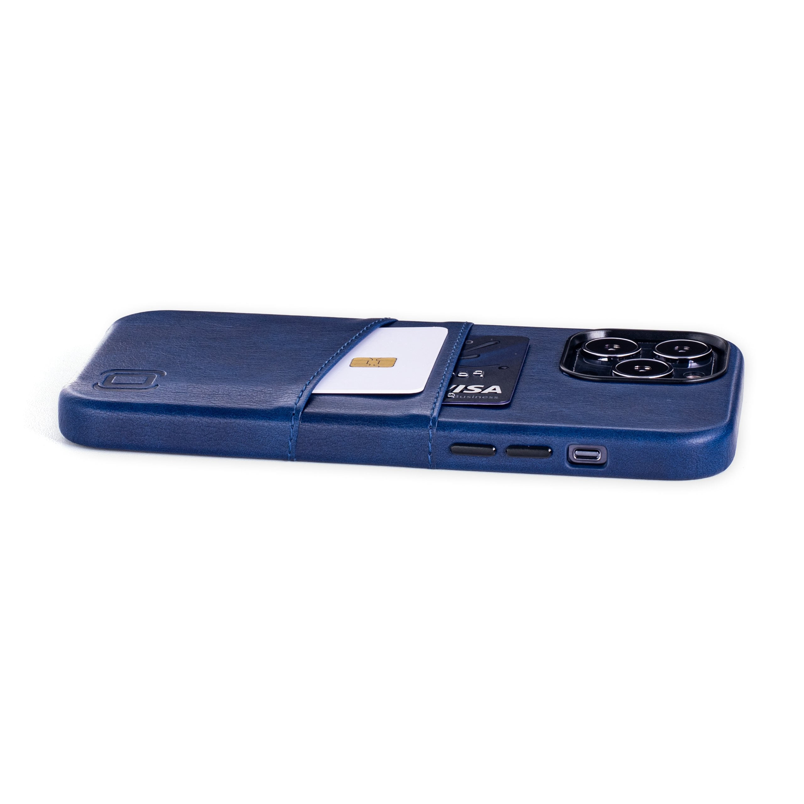 Dockem iPhone 13 Pro Max Exec M2 Wallet Case; Built-in Metal Plate, 2 Card Slots, Premium Synthetic Leather, Navy Blue