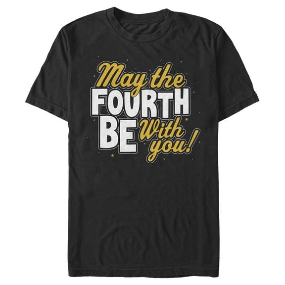 Men's Star Wars May the Fourth Be With You Gold and White Graphic Tee Black Large
