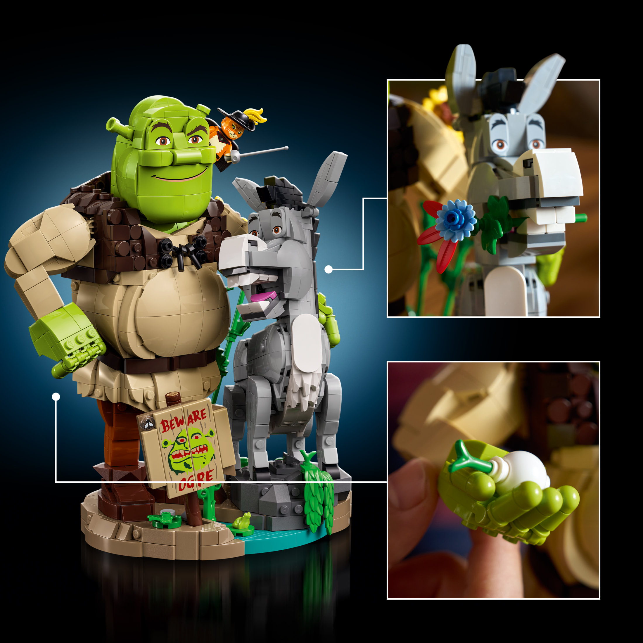 LEGO Shrek: Shrek, Burro y el Gato con Botas - Set de Construcción para Adultos, Mayores de 18 - Memorabilia de Película para Oficina en Casa, Decoración de Estante - Regalo Coleccionable para Mujeres y Hombres - 72423 5